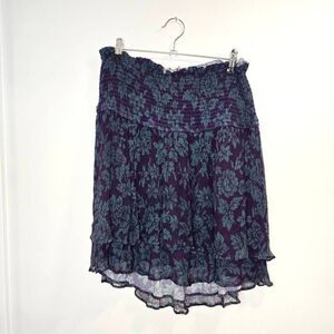 Sundance Mini Skirt‎ Women's Medium Purple Blue Floral 100% Cupro Tiered Smocked